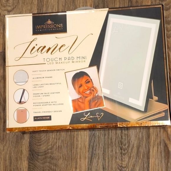 Impressions Liane V Touch Pad Mini LED Makeup Mirror- Black/Beige - Picture 11 of 12